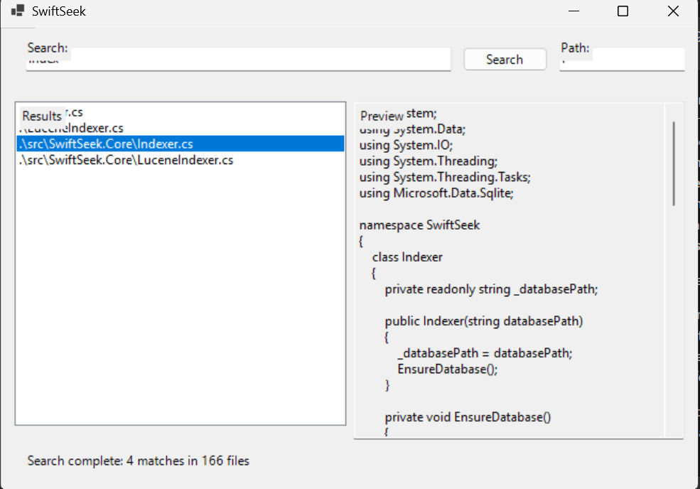 SwiftSeek screenshot
